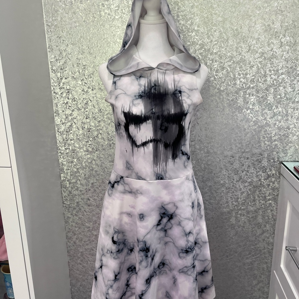 Star Wars Stormtrooper Hooded White Black Gray Marble Print Dress Size Large